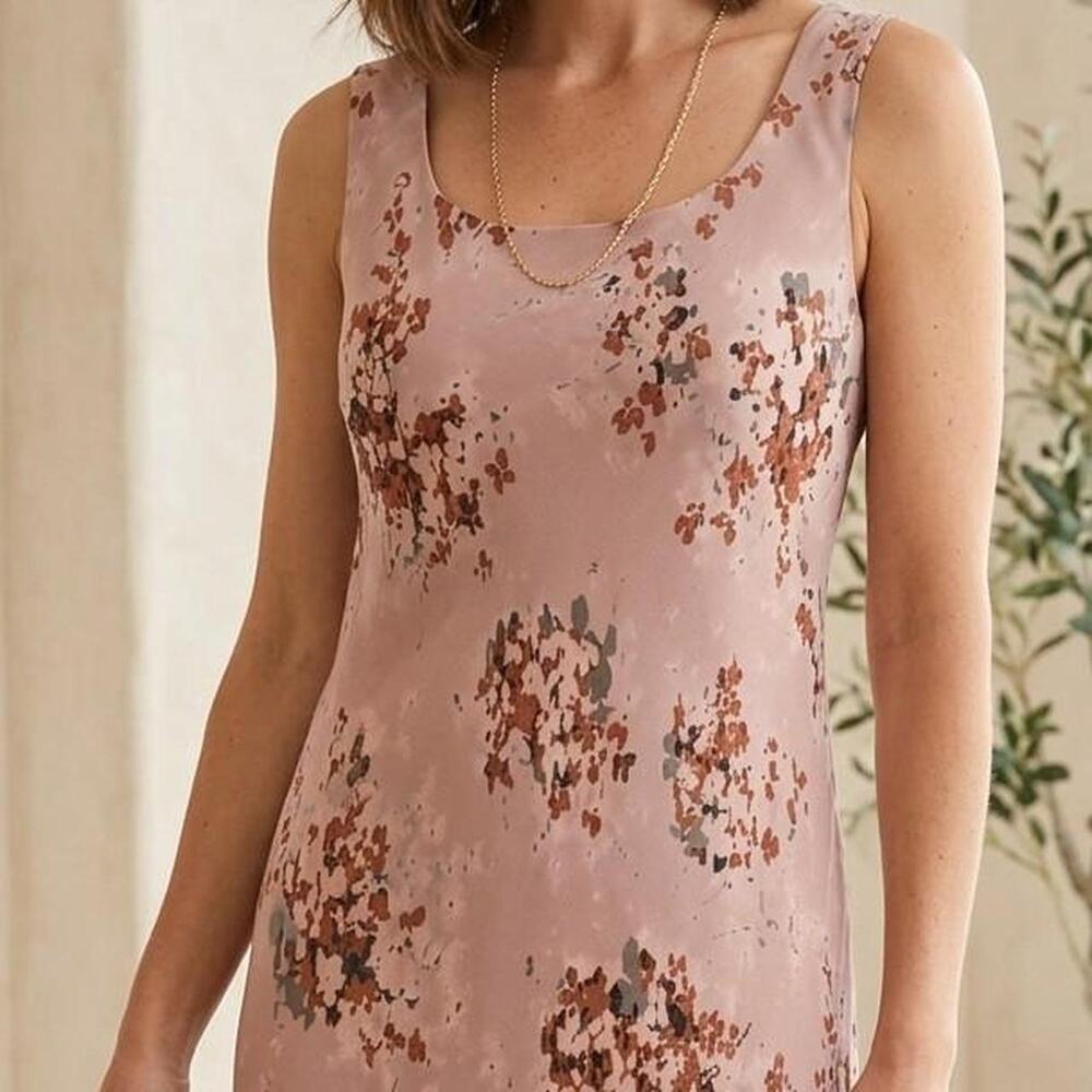 Floral Print Sleeveless Dress, 100% Silk Shell, Size 12p Whimsy, Wedding Guest